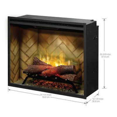 Dimplex Revillusion 30" Herringbone Brick Built-in Electric Firebox With Glass Pane and Plug Kit