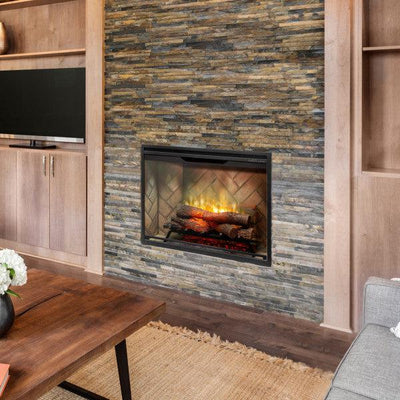 Dimplex Revillusion 36" Herringbone Brick Built-in Electric Firebox With Glass Pane and Plug Kit