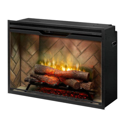 Dimplex Revillusion 36" Herringbone Brick Built-in Electric Firebox With Glass Pane and Plug Kit